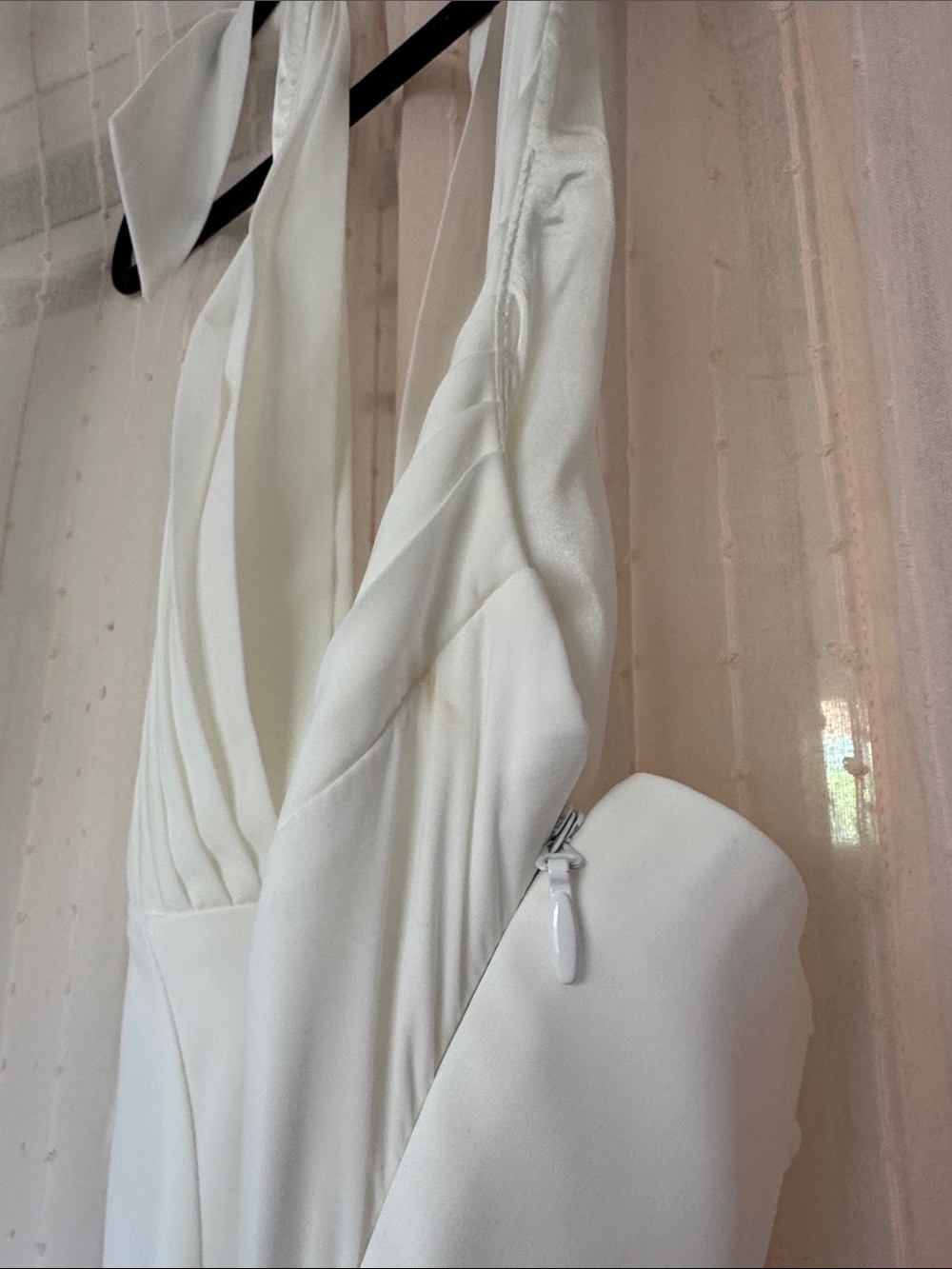 Halter Midi Dress in White with Plunging Neckline - Picture 5 of 6